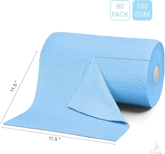 LIVOS Microfiber Cleaning Cloth Roll - 80 Pack, Reusable Paper Towels, Microfiber Towels for Cars, Super Absorbent Lint Free Cleaning Rags for House, Kitchen, Window-Light Blue, 11.5"x11.5"
