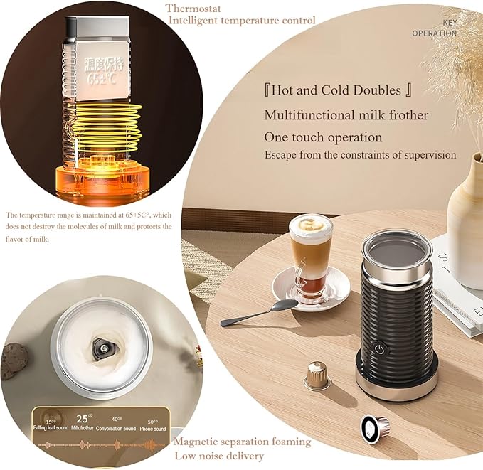 Milk frothing machine，Automatic milk frother，Electric for Hot & Cold Froth, Froth Or Heat Milk，Multifunctional milk frother，Automatic off & Easy Cleaning, Silent Operation (black)