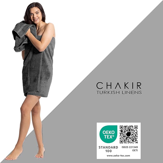 Chakir Turkish Linens | Hotel & Spa Quality 100% Cotton Premium Turkish Towels | Soft & Absorbent (8-Piece Towel Sets, Dark Gray)