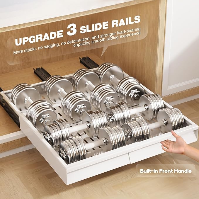 Seinloes 4 Pack Pull Out Cabinet Organizer With Raising Pad for Framed Cabinets,Expandable Width (13"-21") and Depth (17"-24"),3 Slide Rails Slide Out Drawers with Handle,No-Drill Roll Out Shelf,White