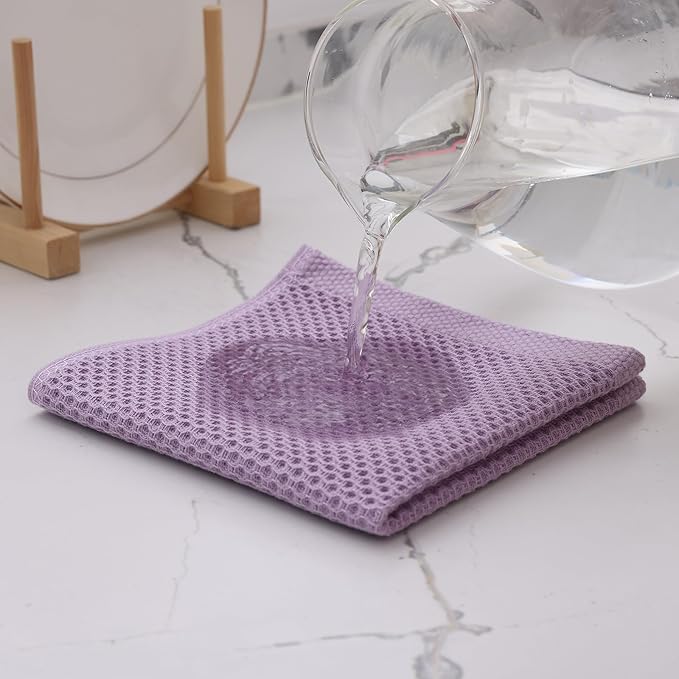 Kitinjoy 100% Cotton Kitchen Dish Cloths (12 X 12 Inches, Lavender), 12 Pack Waffle Weave Ultra Soft Absorbent Dish Towels for Drying Dishes Quick Drying Kitchen Towels Dish Rags