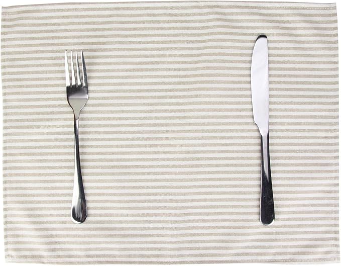 Plain Striped Cotton Linen Blended Dinner Cloth Napkins - Set of 12 (40 x 30 cm) - for Events & Home Use (Beige)