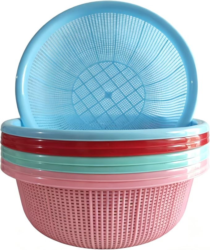 8 pcs Plastic Wash Basket Round Perforated Colander Wash Vegetables and Fruits Drain Cooked Pasta Kitchen Essentials Food Strainer Basket Strainer Kitchen Blue pink green red