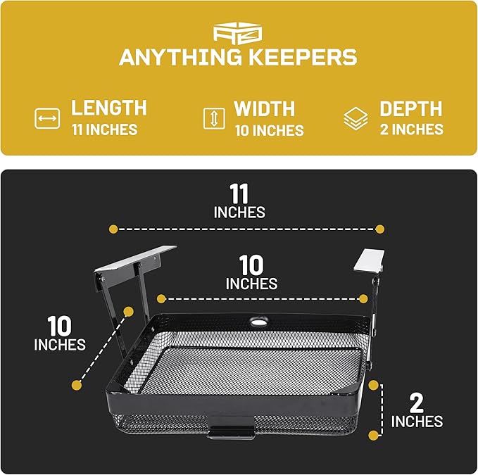 KEEPERS - Under Desk Drawer Slide Out – Metal Under Desk Storage Drawer for Office, Home, RV, Kitchen – Slim Under Table Attachment with Easy DIY Mount - Under Desk Organizer - Fits in 11x10x2In