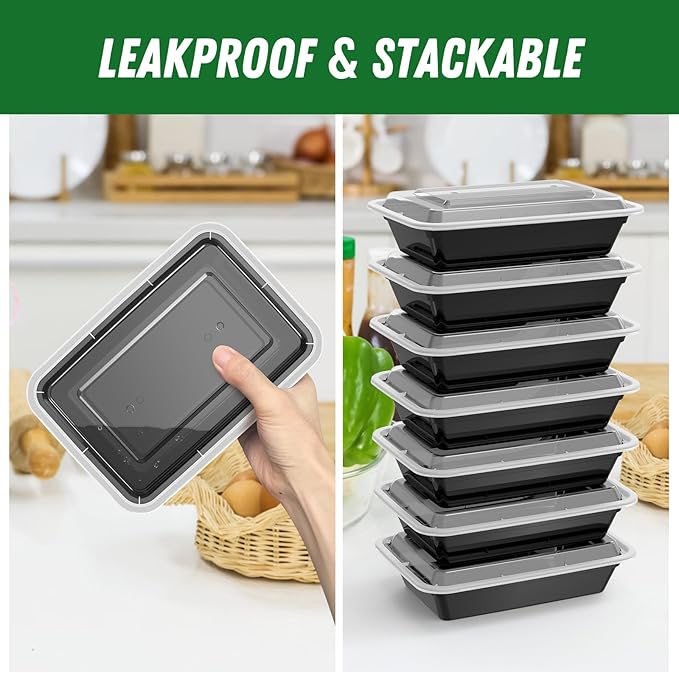 Dealusy 50 Pack (100-Piece) 32 oz Meal Prep Containers Reusable with Lids, Sturdy Leakproof & Food Safe, Microwave, Freezer, Dishwasher Safe Prep Containers, To Go Take Out Plastic Food Storage