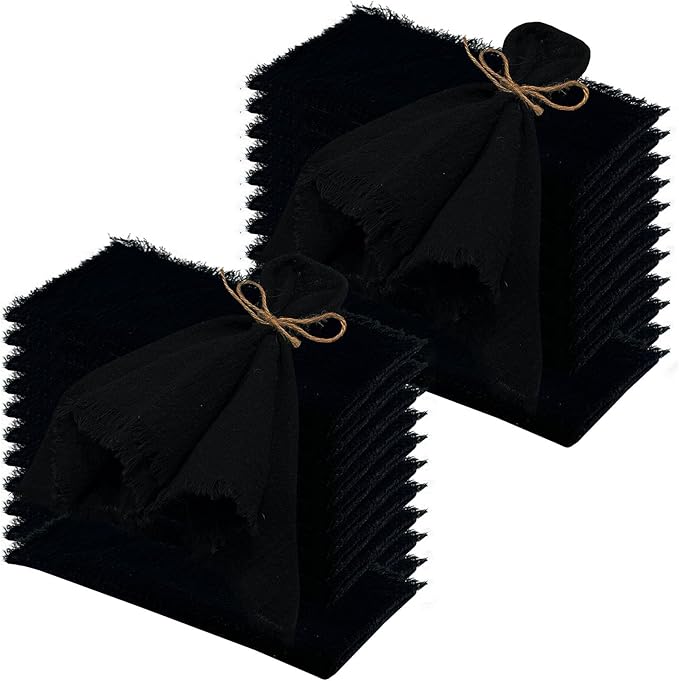 24Pack Black Cloth Napkins 17x17Inch Black Napkins Cloth with Fringe Soft Cotton Cloth Napkins Washable Rustic Dinner Napkins Cloth for Wedding Party Dinner Table