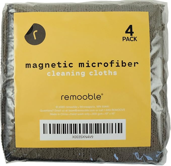 Remooble 4 Pack Magnetic Microfiber Cleaning Cloth Dry Erasers for Whiteboards - Towel Hangs on Metal Edged White Boards, Glassboards, and Blackboards Washable - 10'' X 10''