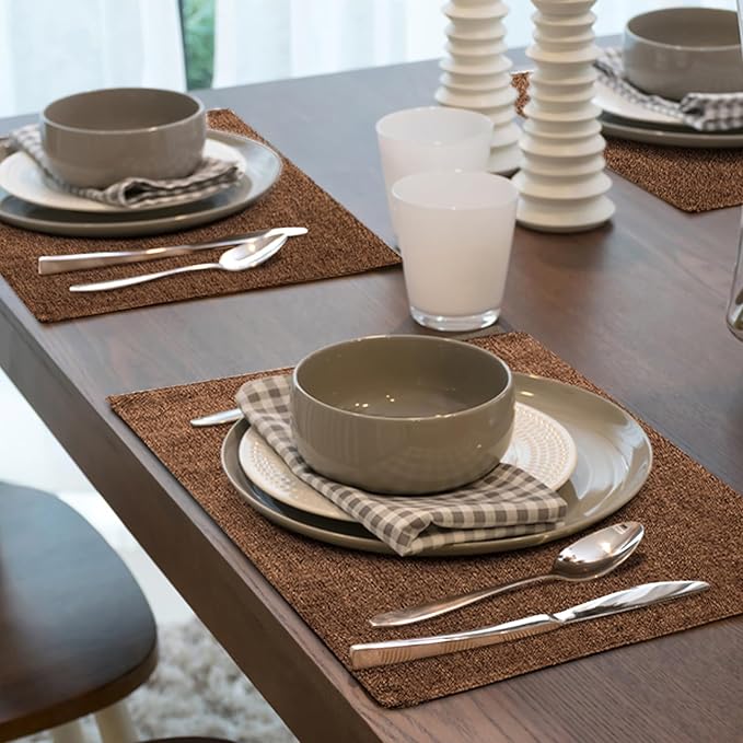 homing Cotton Linen Placemats Set of 4, Cloth Washable Farmhouse Dining Table Mats for Indoors & Outdoors, Easy to Clean, Brown, 13 x 19 Inch