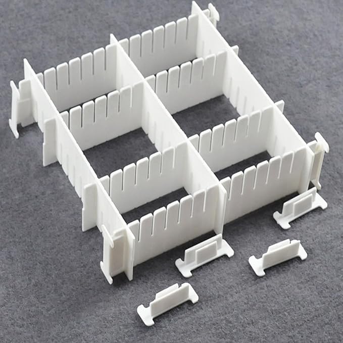 22 Pack Drawer Divider Clips Holder Plastic Mount Fixing Buckle Corner Angle Cross Connector Ends for Drawer Organizer Partition Grid Plates Separators Rail Box Installation (4 Types)