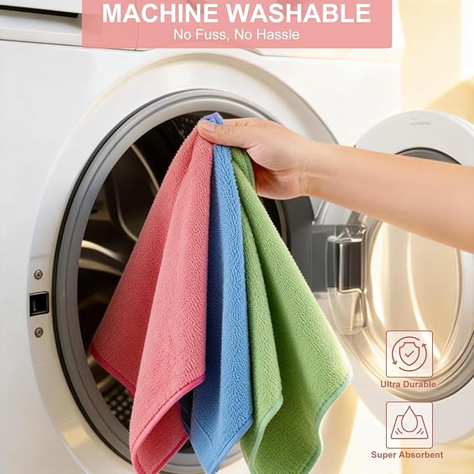 12-Pack Microfiber Cleaning Cloths (12” x 12”) – Ultra-Absorbent Multi-Purpose Cleaning Towels – Reusable Lint-Free Wash Rags for Kitchen, Car, Glass, and Home