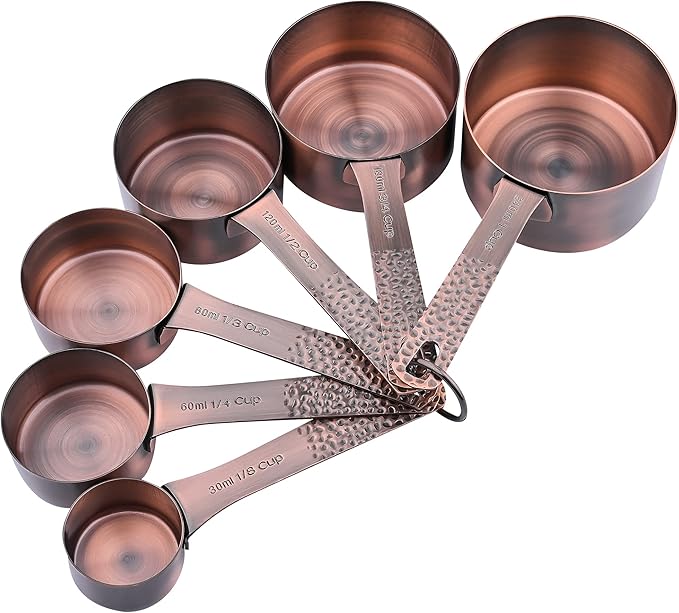 Smithcraft Measuring Cups and Spoons Set 14, Copper Measuring Cups and Spoons Set for Dry & Liquid, Metric & US Stainless Steel 6 Measure Cups and 7 Spoons Set w/Leveler for Kitchen & Baking