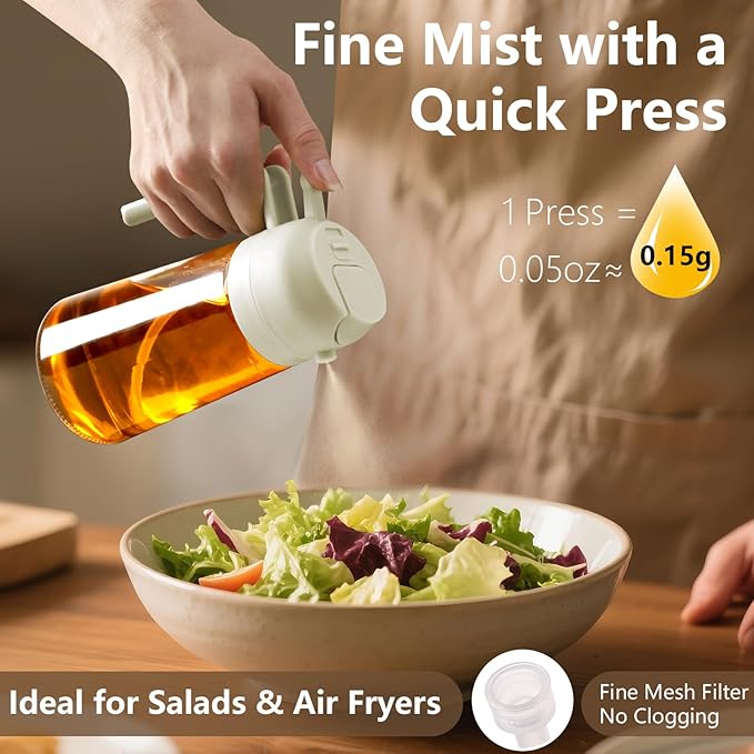 SWEET VIEW Oil Sprayer for Cooking, 16oz/470ml Glass Oil Dispenser/Pour Bottle, Kitchen Accessories, Kitchen Gadgets for Air Fryer, Salad, BBQ, with Stickers (White)