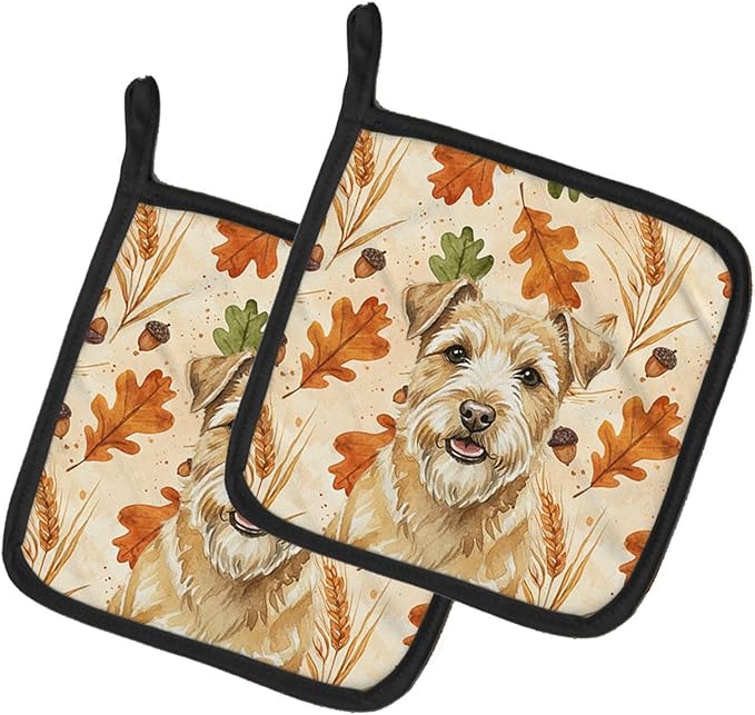 Caroline's Treasures Wheaten Norfolk Terrier Heirloom Fall Pair of Pot Holders Pair 7.5x7.5 Quilted Insulated Hot Pads Decorative Kitchen Gift Made in USA