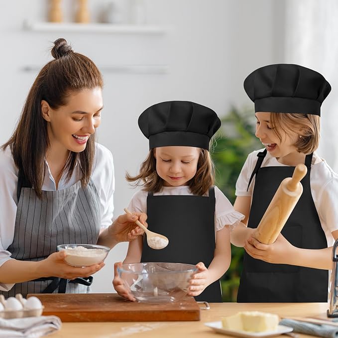 Kids Apron and Chef Hat Set Children Apron Adjustable with 2 Pockets Children Chef Painting for Cooking Baking