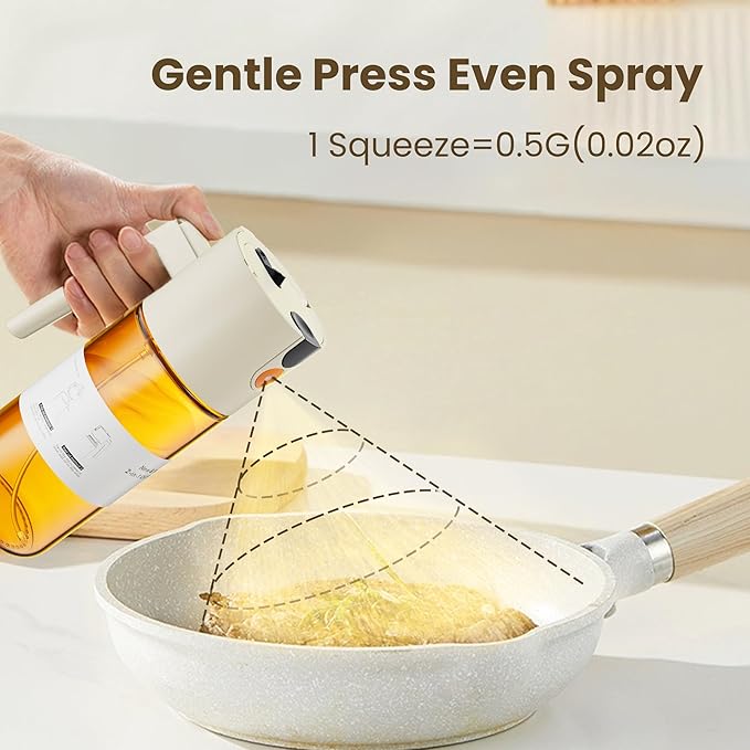 LUKUMIQI 2 in 1 Oil Sprayer for Cooking, 17oz Light-Blocking Glass Spray Bottle with Stickers, Oil Dispenser for Salad, Air Fryer & BBQ