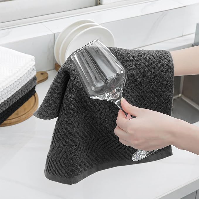 100% Cotton Kitchen Towels and Dishcloths Set, Pack of 8 Super Absorbent 16" x 25" Kitchen Towels and 13" x 13" Dish Cloths (400 GSM)