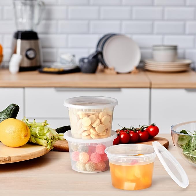 Glotoch 24 Pack 16 oz Deli Containers with Lids, Plastic Food Storage Freezer Storge Soup Containers with Lids - Microwave, Freezer & Dishwasher Safe Eco-Friendly, BPA-Free, Reusable & Stackable