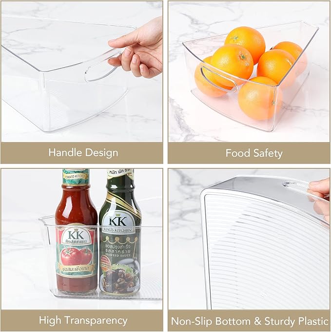 URALFA Lazy Susan Organizer Bins, Corner Cabinet Clear Turntable Organizer, Plastic Corner Kitchen Storage Bins for 26"- 28" Diameter Corner Cabinet Lazy Susan, 1/8 Wedge-BPA Free, 6 Pack