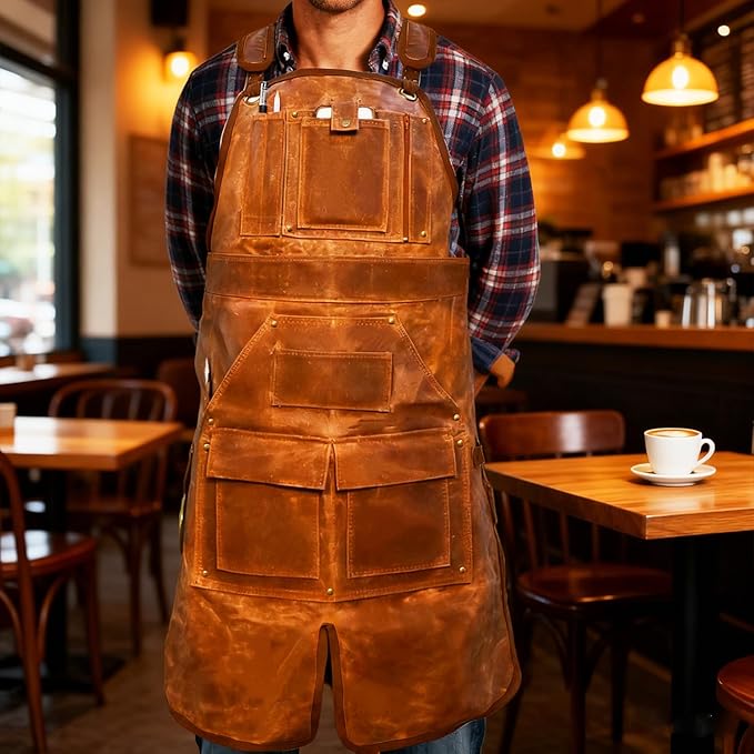 20-Pocket Heavy-Duty Waxed Canvas Work Apron – Fully Adjustable, Vintage Style Tool Organizer