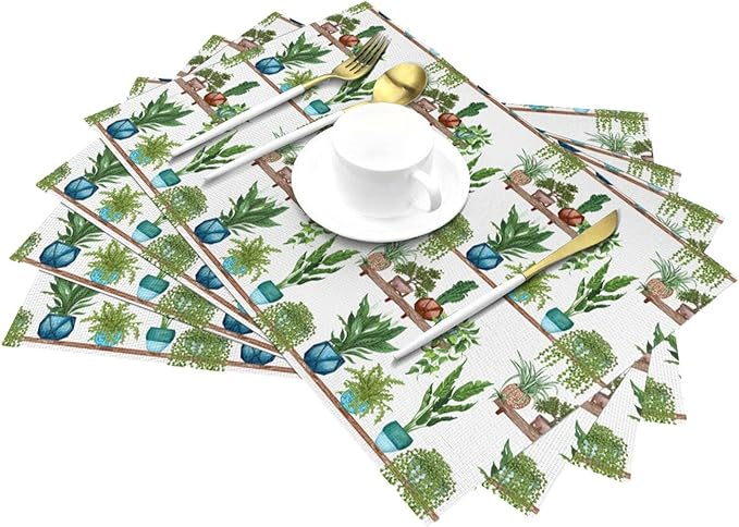 Green Plant Placemats for Dining, Green Table Mats Set of 4, Heat Resistant Place Mats for Holiday Party Outdoor Spring Summer Farmhouse Gardening Kitchen Decor