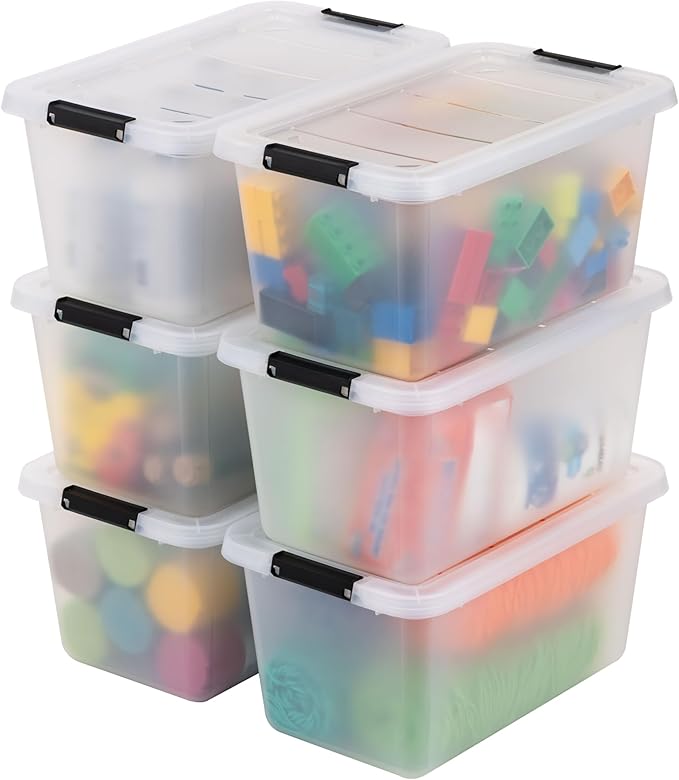 IRIS USA 6-Pack Clip Box with Latching Lids, 13 Quart Craft Storage Bins, Art & Writing Supply Containers for Home, Office & Classroom Organization