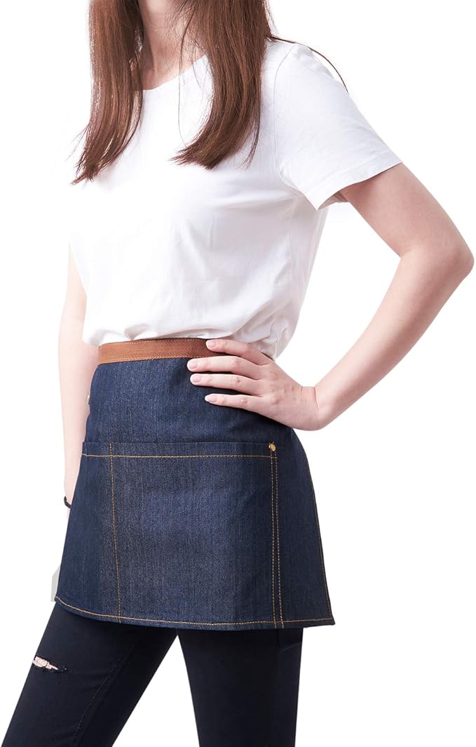 KPD Denim Apron With Pockets - Adjustable Blue for Kitchen, BBQ, and Garden - Work Apron for Men and Women