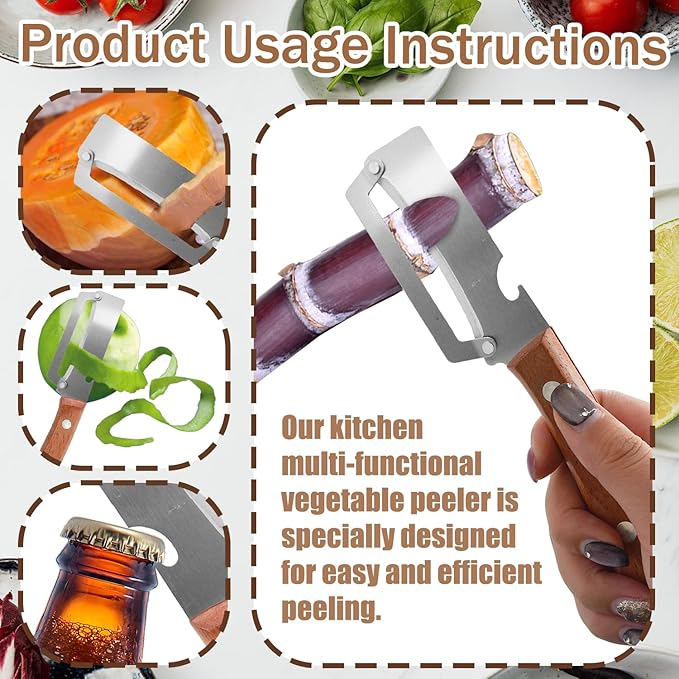 2Pcs Multi-Functional Vegetable Peeler for Kitchen, Features Solid Wood Handles, Fruit and Vegetable Peeler