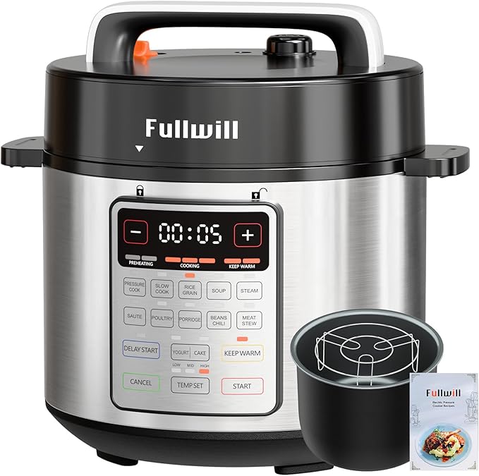 Fullwill 9-in-1 Electric Pressure Cooker, 12 Presets Instant Multi Cooker, Olla de Presion Nonstick Pot 6 Quarts Slow Cooker, Rice Cooker, Steamer, Sauté, Yogurt Maker, Warmer