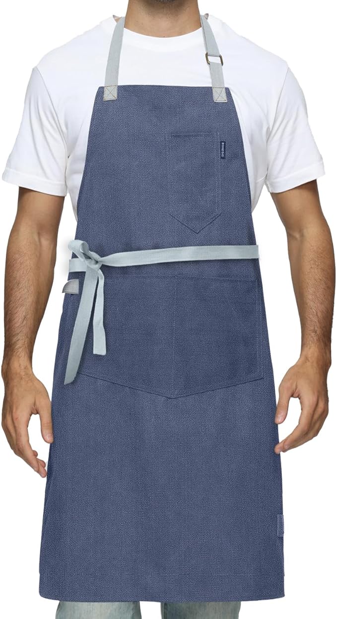 Womens Apron With Pockets Adjustable Shoulder Strap,Apron For Men 38.5" Extra-Long Straps Fit More Body Types,Chef Apron For Kitchen Garden Barbecue Woodworking. (Light Blue)