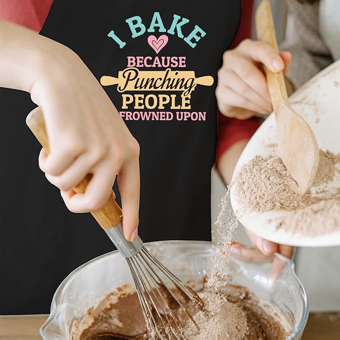 Baking Aprons for Women with Pockets, I Bake Because People Is Frowned Apron, Cute Baking Gifts for Bakers Friends