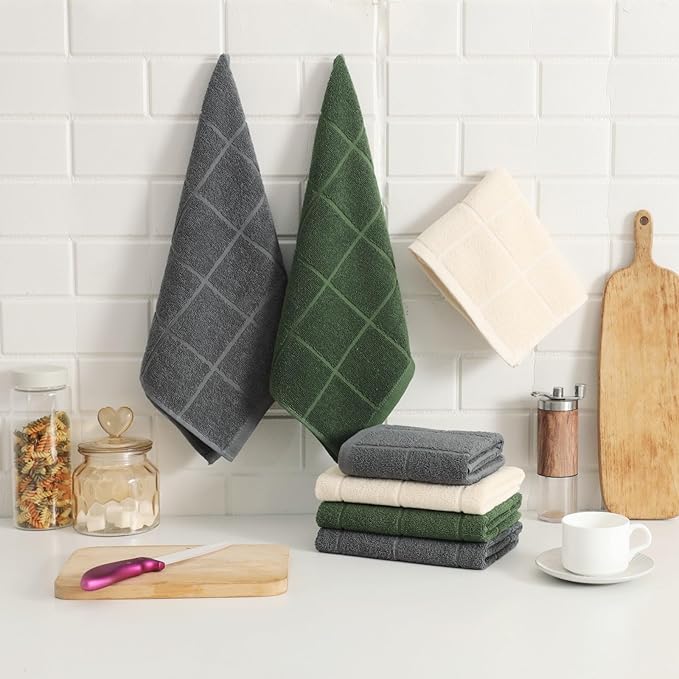 Glynniss Kitchen Towels Pack of 6pcs, Cotton Dish Towels for Kitchen Drying, Kitchen Hand Towels for Washing (Dark Green, 15x25 inches - 6pcs)
