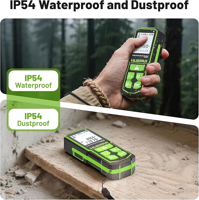 Huepar Laser Distance Measure 330Ft. Digital Rechargeable Laser Measuring Tool with Bluetooth -Phone APP, 1/16in Accuracy, Angle Sensor, M/in/Ft Unit, Pythagorean Mode, Measure Distance, Area, Volume