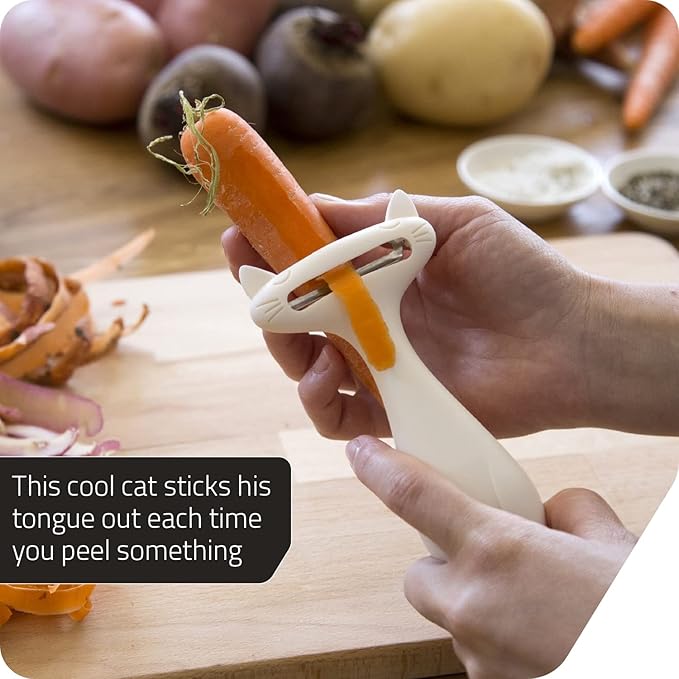 Peleg Design CatPeeler Cute Vegetable Peeler, Cat Design Peeler for Potato Carrot Fruit, Kitchen Utensil Décor (White)