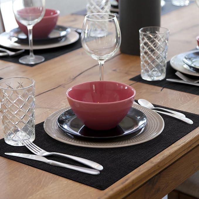 homing Cotton Linen Placemats Set of 4, Cloth Washable Farmhouse Dining Table Mats for Indoors & Outdoors, Easy to Clean, Black, 13 x 19 Inch
