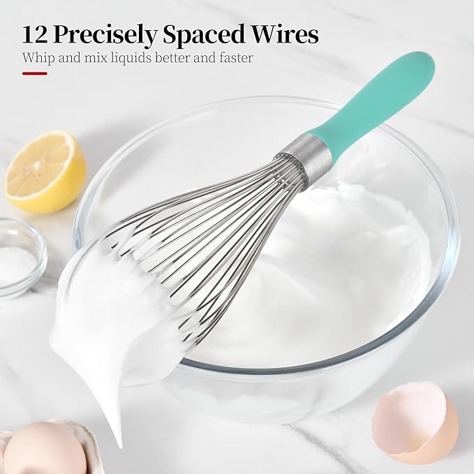 12inch Kitchen Wire Whisk, 18/10 Stainless Steel Metal Balloon Wisk （Large, Aqua Sky）