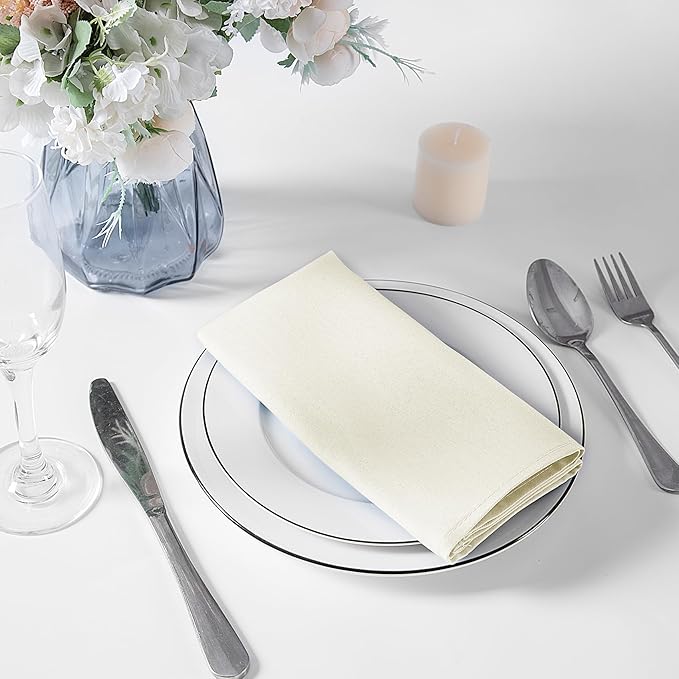 Bailarina Cloth Napkins Set of 40,17x17 inches Dinner Napkins Cloth Washable,Polyester Square Table Cloth Napkin Bulk with Hemmed Edges Ideal for Banquets, Parties and Weddings-Ivory