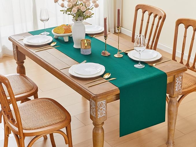 YATOJUZI Green Table Runner Seasonal Kitchen Dining Coffee Table Decoration 95 Inches Long Waterproof Farmhouse Rustic Christmas Green Table Runner Home Wedding Party Decor 16x95Inch