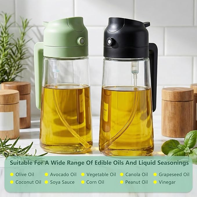 Oil Sprayer for Cooking, 2-in-1 Oil Mister & Dispenser Bottle for Air Fryer, Salad, BBQ, Kitchen Gadgets Accessories, 2 Pack
