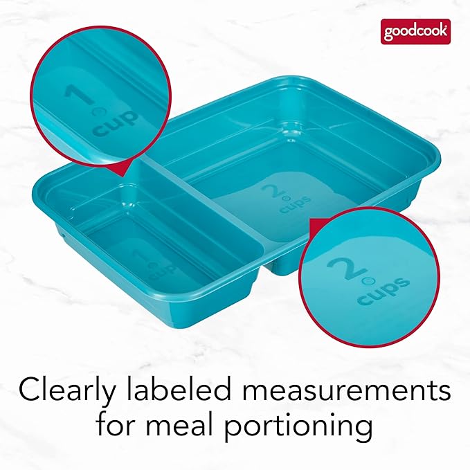 GoodCook Food Storage Containers for Meal Prep Rectangle Two Compartments & Made without BPA, 60-Piece Set, Teal