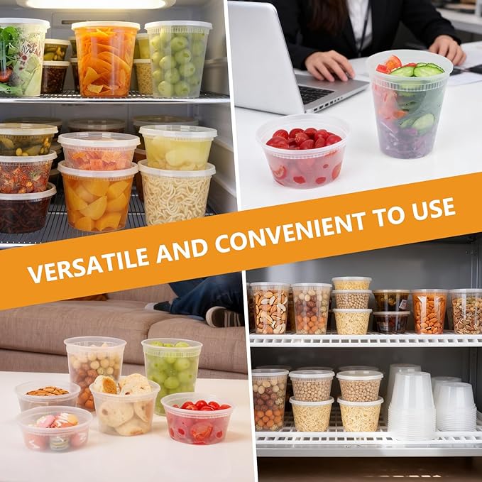 NESCCI 108 Sets (216-Piece) Deli Containers with Lids,16oz X 108 Set Each, Leak-Proof & BPA Free Airtight Takeout Plastic Food Storage Containers for Soup, Meal Prep, Microwave/Freezer Safe