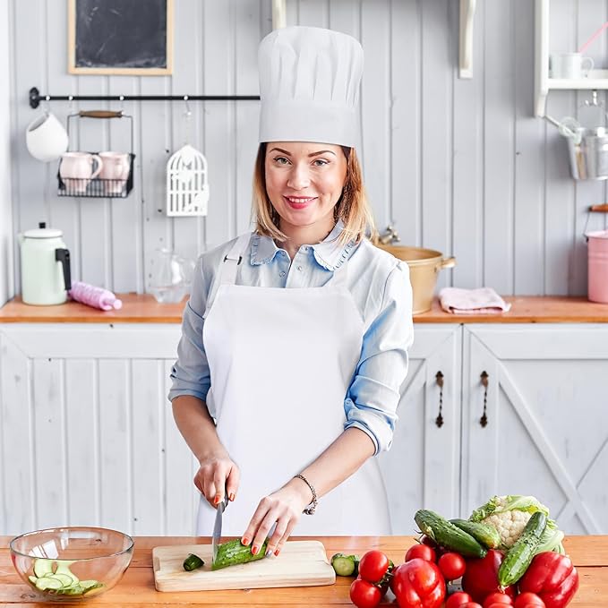 2 Pack Chef Apron and Hat, Adjustable High Cooking Apron Waterproof Kitchen Baking Apron Chef's Hat Christmas Gift