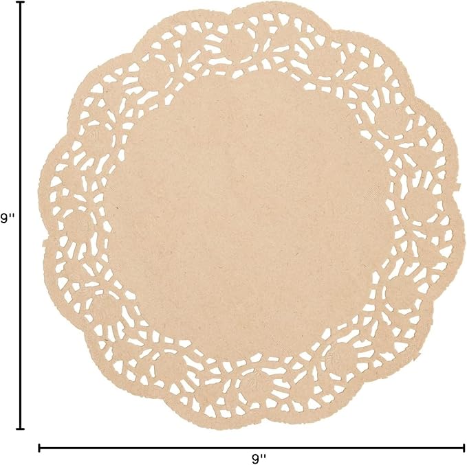 Juvale Paper Placemats - 9-Inch Brown, 250 Pack - Disposable Round Placemats & Doilies for Tables - Tea Party Decorations