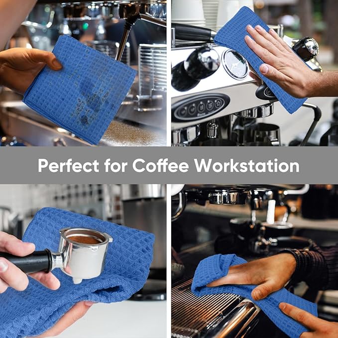 HOMEXCEL Waffle Weave Microfiber Towel, 10 Pack Lint Free Cleaning Rags, 12 x 12 Inches Barista Towels, Reusable Microfiber Cleaning Cloth for Household, Kitchen, Glass and Window, Blue