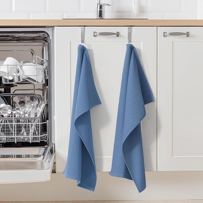 Homaxy Premium Kitchen Towels (18"x 28", 8 Pack), Large 100% Cotton Kitchen Hand Towels, Ultra Absorbent Ribbed Terry Tea Towels Set with Hanging Loop, Black