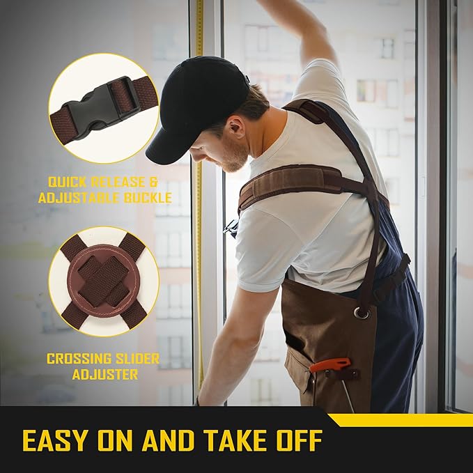 COOLJOB 16oz Waxed Canvas Work Apron with Tape Holder, Deep Pockets and Adjustable Strap, Men's Oversized Shop Apron