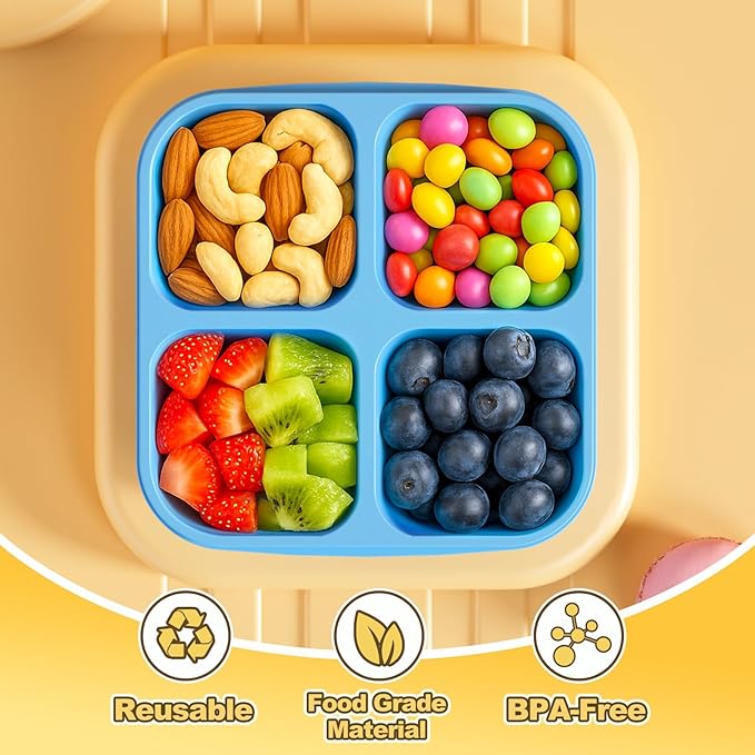 Canfanni 6 Pcs Snack Box Container Set, Reusable 3&4 Compartment Meal Prep Snack Containers for Adults Kids Toddler, BPA-Free Divided Lunchable Container for School, Work and Travel (Multicolor)