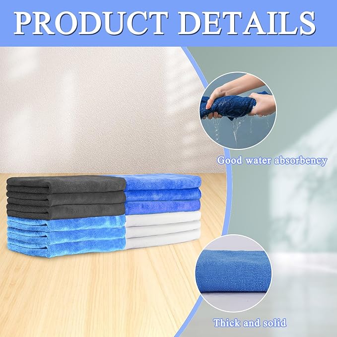 12 Pcs Extra Large Microfiber Cleaning Cloth, 20" x 30" Washable Reusable Large Floor Cloth Rags, Microfiber Towels for Mop Cleaning Office Bathrooms Housekeeping (Gray, Blue, White)
