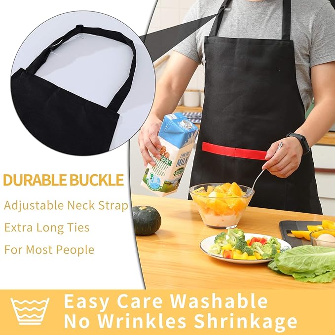 Tosewever 2 Pack Adjustable Bib Apron with 2 Pockets, Waterdrop Resistant Cooking Kitchen Aprons for Women Men Chef Couple BBQ Painting (Black, 2)