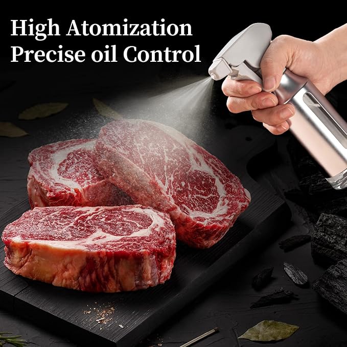 Oil Sprayer for Cooking,Stainless Steel Olive Oil Mister for Air Fryer Frosted Oil Dispenser Bottles Fat Reduction Glass Oil Spray Pot 6.35oz(180ml) Capacity