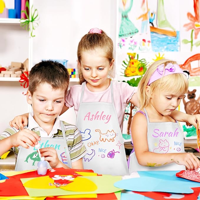 72PCS DIY Kids Chef Hat and Apron Set Kids Painting Aprons with Colored Pen and Crafts Template for Baking Painting Craft